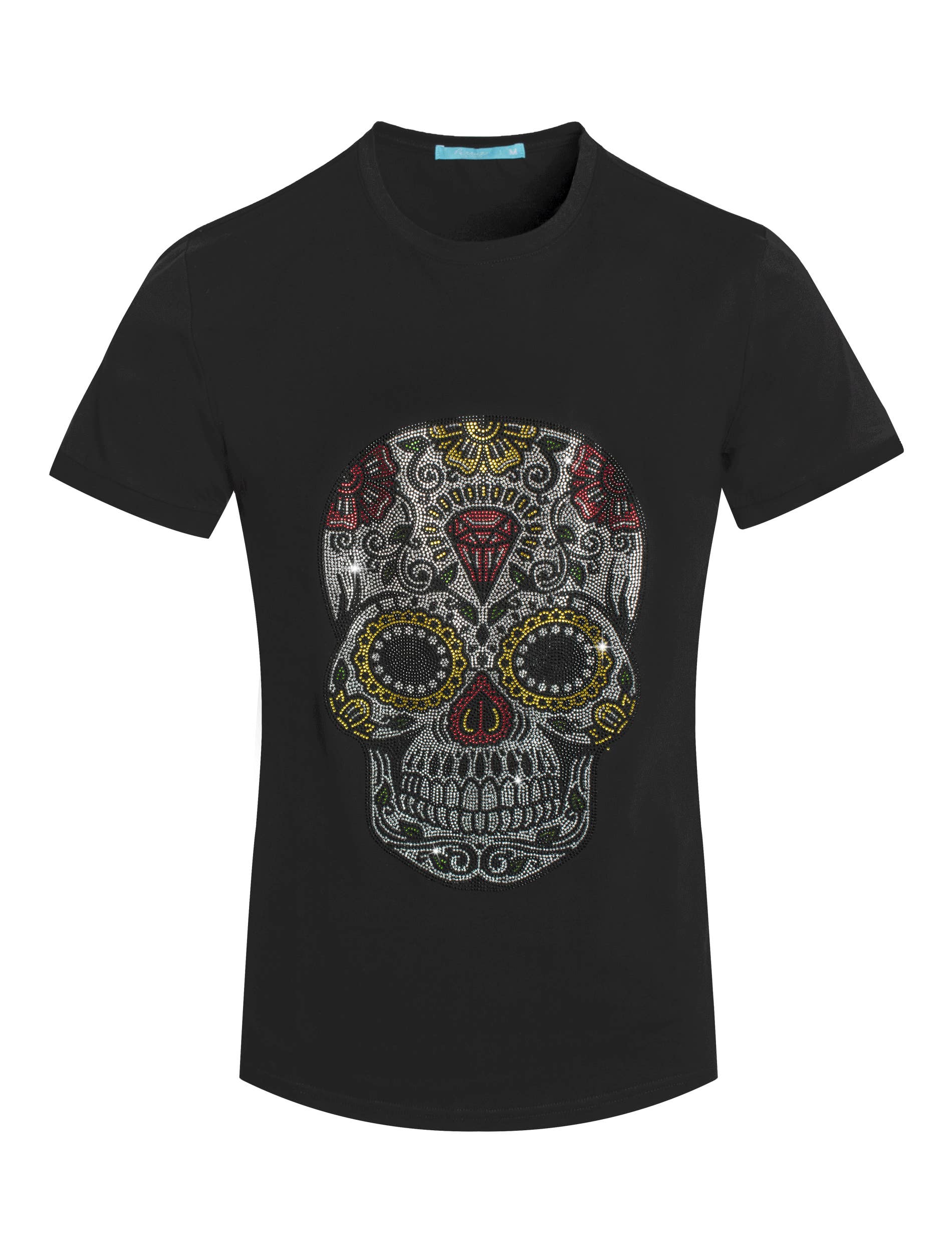 Perruzo - Wholesale Screen Printed T-Shirt - Men's - 1036 Black Skull Multicolored Crystals T-Shirt