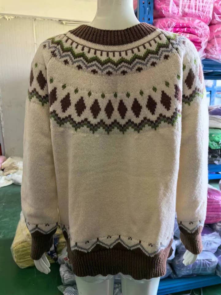 Rosa Clothing - Wholesale Knit Sweater - Women's - Cottagecore Vintage jacquard knit sweater jumper33