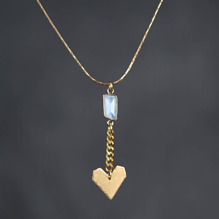 Hammered Chain Heart w/ Semi Precious Necklace for wholesale by KBD Studio