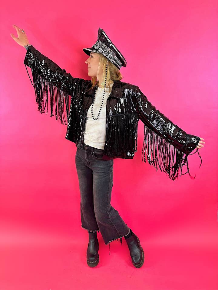 Manifestie - Wholesale Jacket - Women's - Womens Silver Sequin Jacket, Disco Jacket, Vintage Fringed T