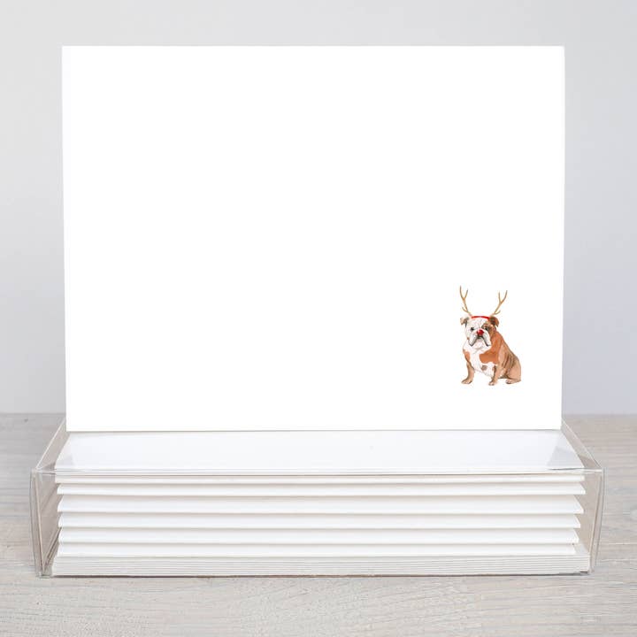 Reindeer Dog Box Set Note Cards - Christmas Bulldog for wholesale by Mac and Mo Studio - Luxury Stationery and Greeting Cards