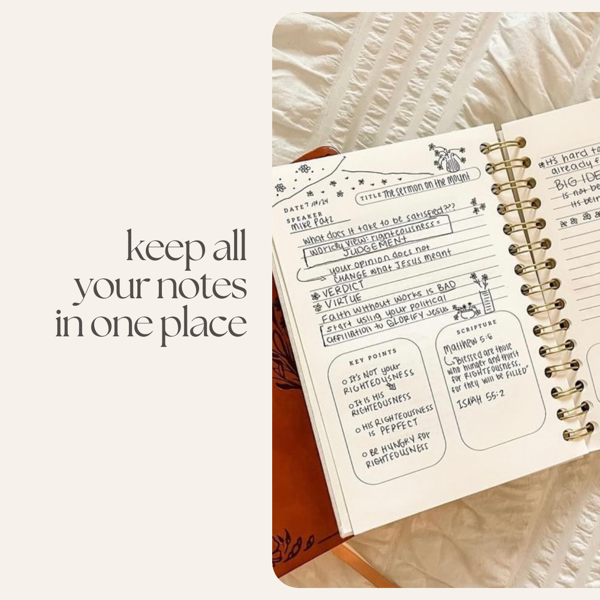 Steadfast and Sustained - Wholesale Journal/Diary - Church Notes Journal- White Spiral Linen- Christian Notebook3
