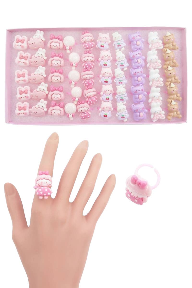 Cap Zone - Wholesale Jewellery set - Kids Cute Princess 3D Resin Ring 50 pcs