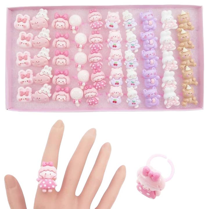 Cap Zone - Wholesale Jewellery set - Kids Cute Princess 3D Resin Ring 50 pcs0