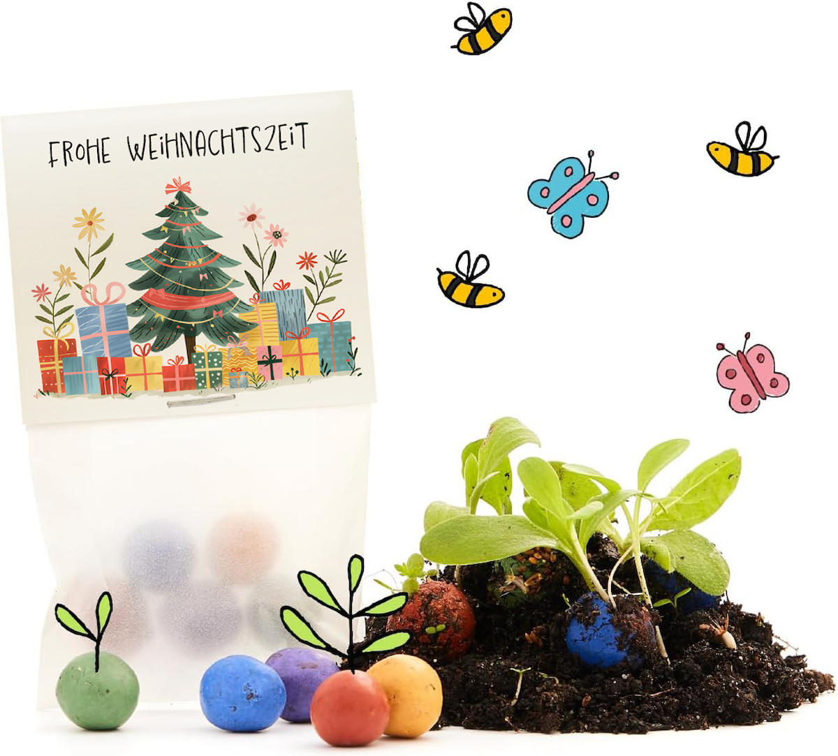 TDJ Stadtgärtner GmbH - Venta al por mayor Decoración navideña - Canicas florales - regalos arbóreos - Feliz Navidad - 5 canicas en bolsa1