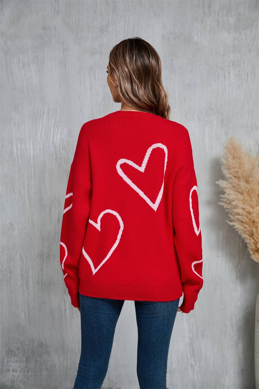 Lily Clothing - Vente Pull en maille – femme - Pull à cœur contrasté de couleur pour la Saint-Valentin15