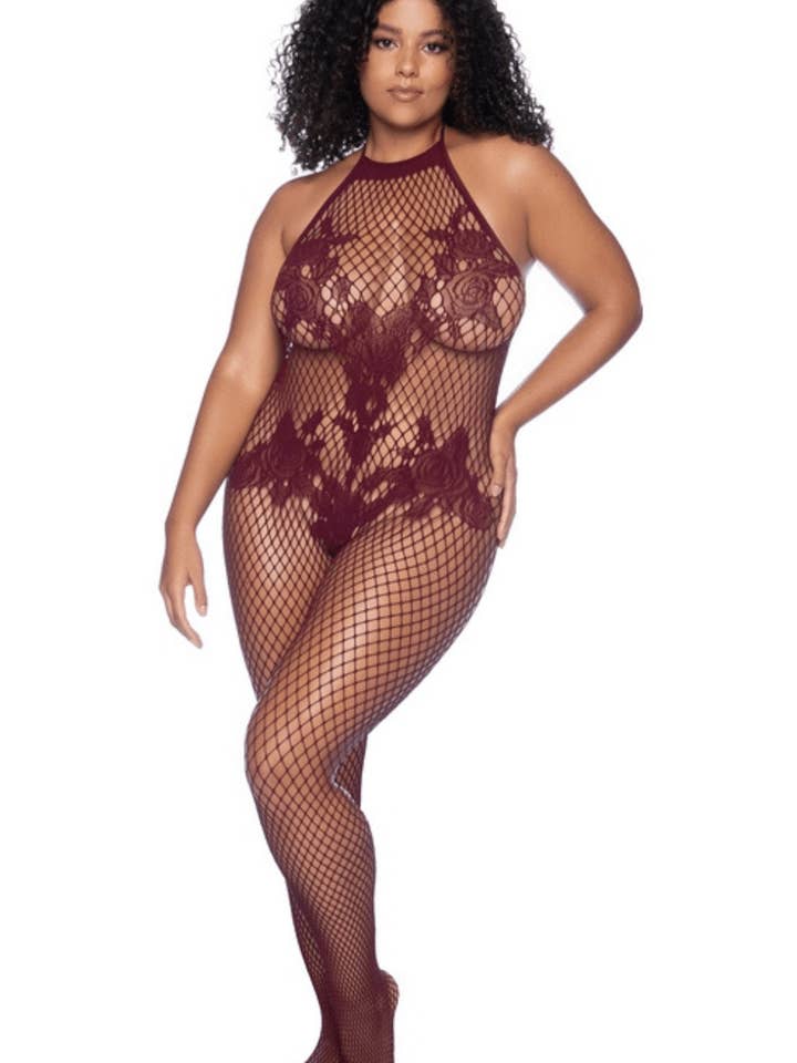Plus Size Cherry Color Fishnet Jumpsuit for wholesale by Mapalé