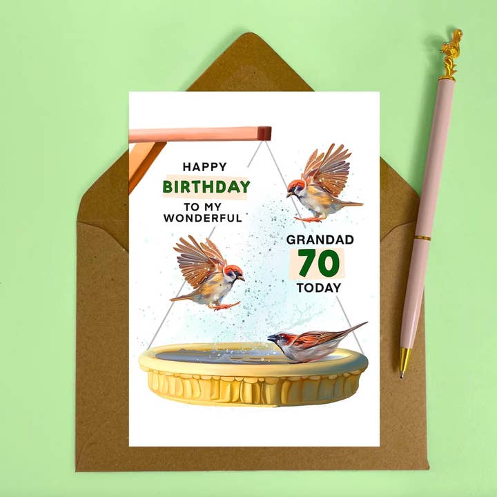 Hot Dog Greetings – Großhandel Geburtstagskarten – Grußkarte zum 70. Geburtstag von Opa, Gartenvögel