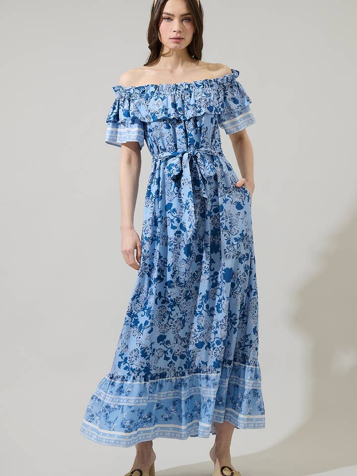 Aiza Bloemen Tonya Off-Shoulder Maxi Jurk voor wholesale door Sugarlips