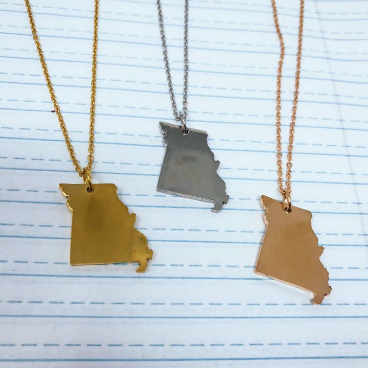 Missouri State Silhouette Necklace for wholesale by Butter Makes Me Happy