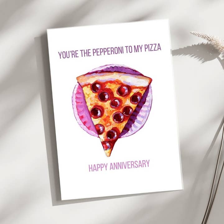 Pepperoni to my Pizza Anniversary Card  for wholesale by Laurel Greenfield Art