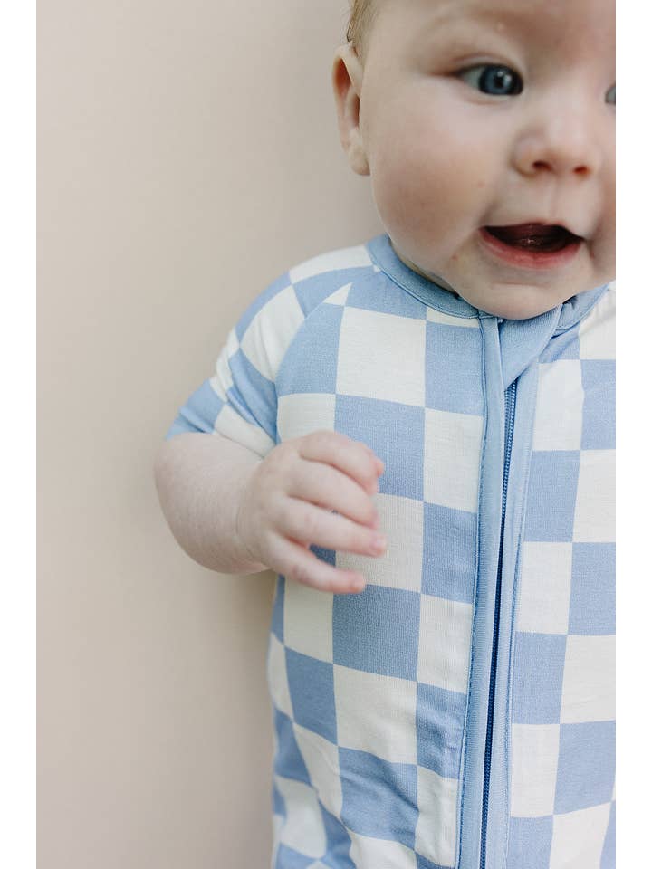 Lucky Panda Kids - Venta al por mayor Peto - Bebés - Mameluco corto de bambú para bebé | Cuadros azules4