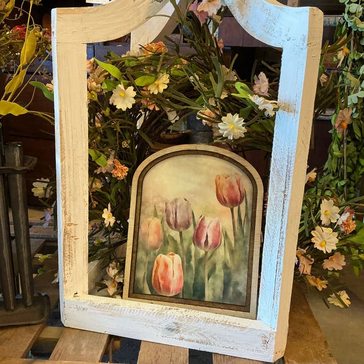 Meadow of Blooming tulips in Arched Frame for wholesale by LAND OF COTTON