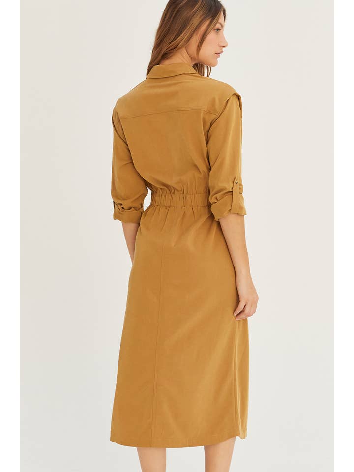 BRONZAGE CD8031 - Robe midi utilitaire boutonnée Kayla en vente sur Faire2