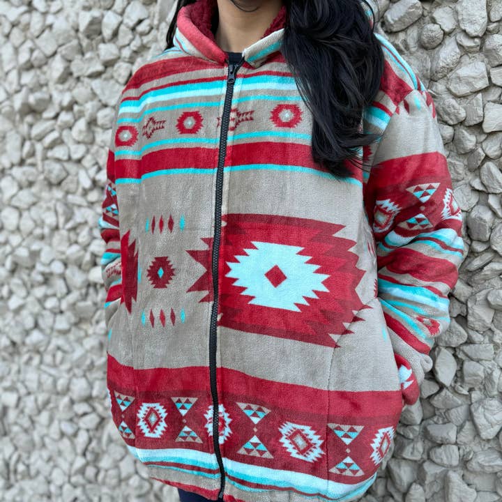 Red Western Fleece Sherpa Jacket   for wholesale by Western Linens