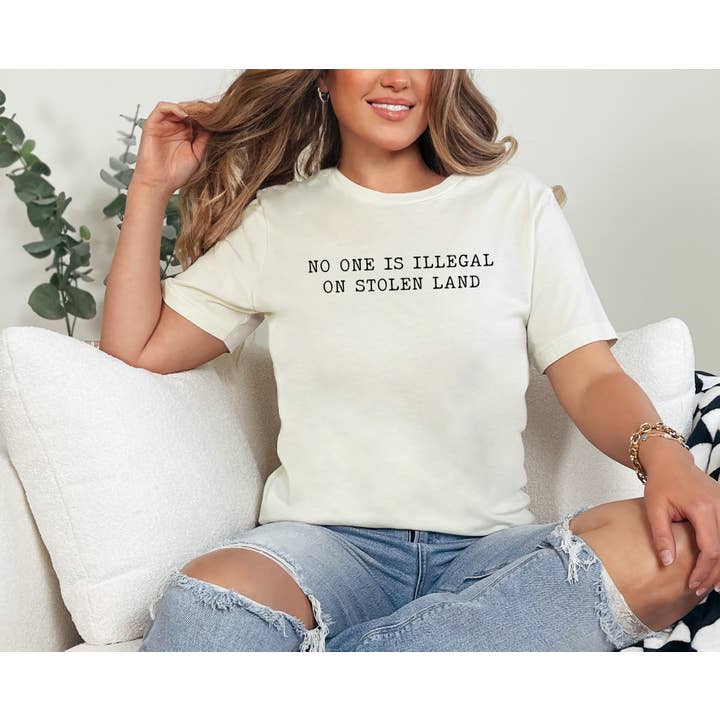Custom T Story - Wholesale Screen Printed T-Shirt - Women's - No One Is Illegal On Stolen Land Shirt, Immigration Shirt
