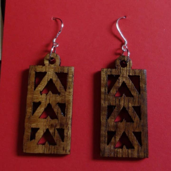 Solid Koa Wood Triple Mauna Triangle Earrings for wholesale by Aloha Cuts