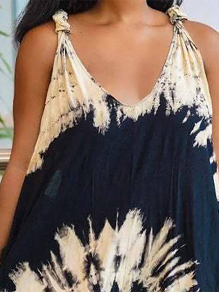 BLACK tie dye print v neck wide leg jumpsuit for wholesale on Faire