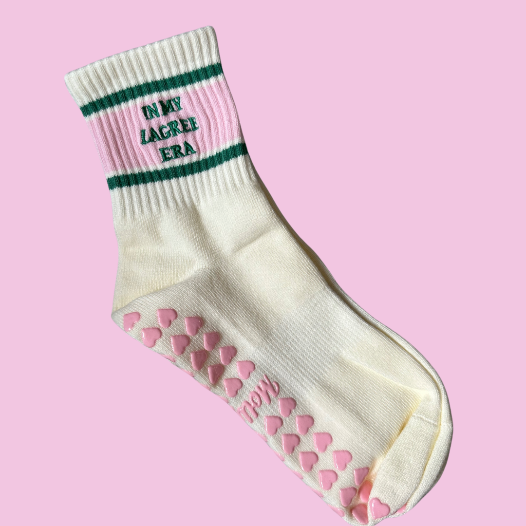 MollyGraceGripSocks - Wholesale Socks - Women's - In my Lagree era grip sock retro pink & green1