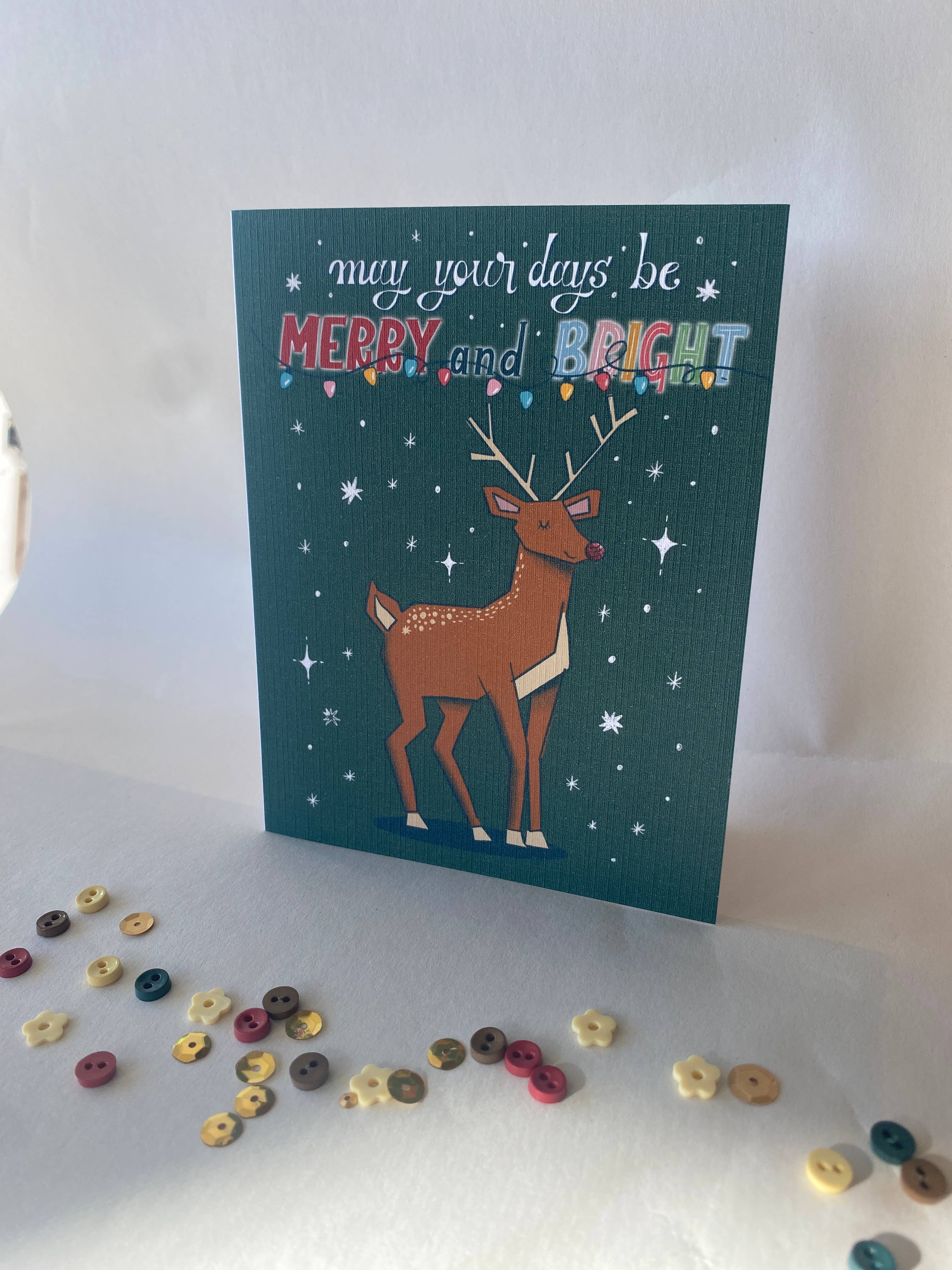Charmed Life Designs - Wholesale Season's Greetings Card - Merry and Bright Reindeer Christmas Holiday Greeting Card1