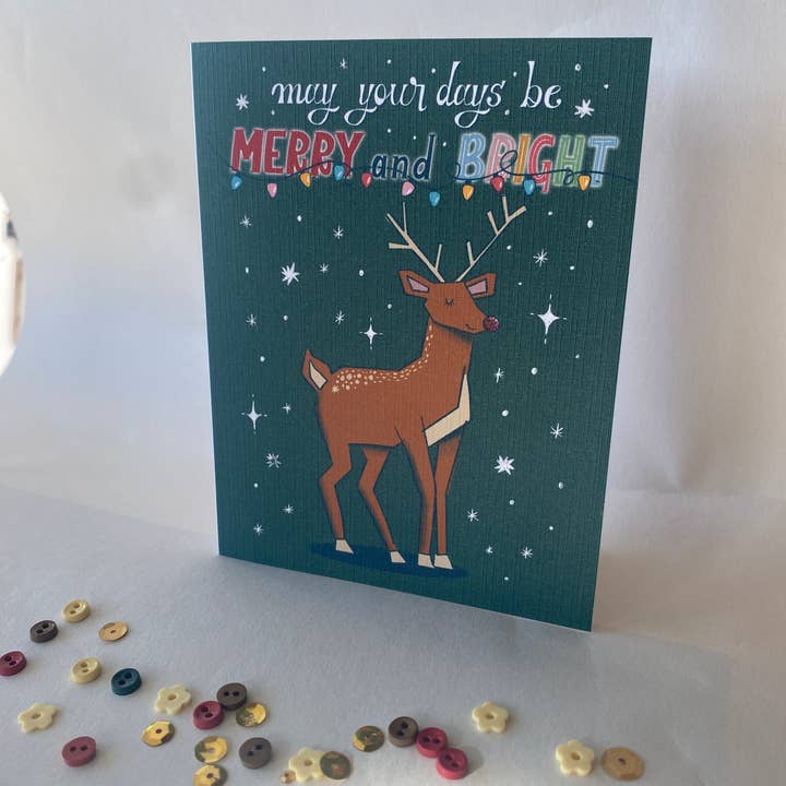 Charmed Life Designs - Wholesale Season's Greetings Card - Merry and Bright Reindeer Christmas Holiday Greeting Card1