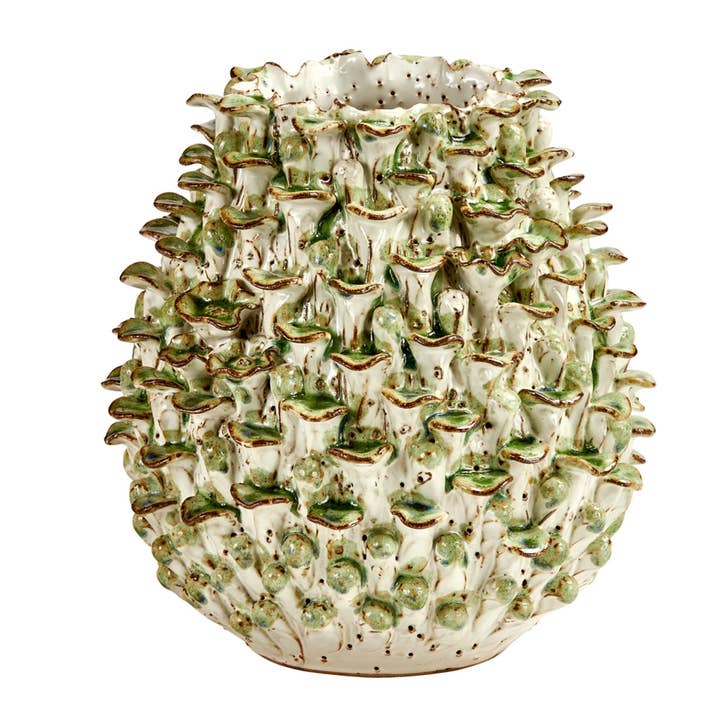 Large Green and White Handmade Ceramic Vase for wholesale by Continental Home