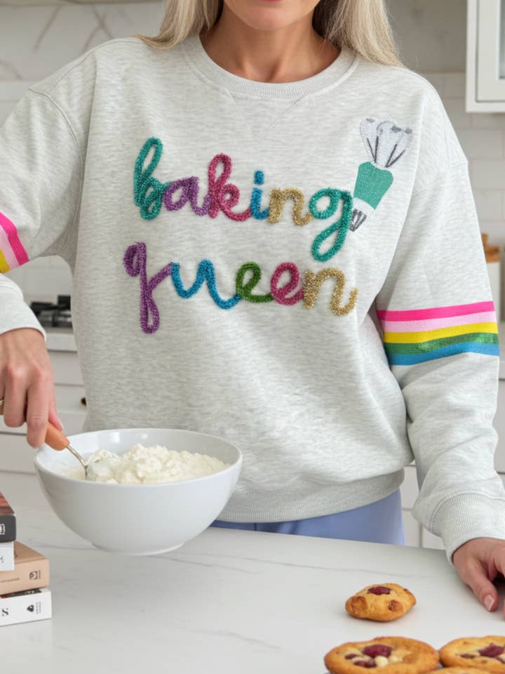 Baking Queen Tinsel Sweatshirt for wholesale by Sash Clothing Bar