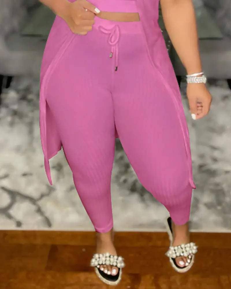 Fashion Combination - Wholesale Top & Pant Set (NOT Loungewear) - Women's - Solid Color Ribbed Knit Two-Piece Set for Women14