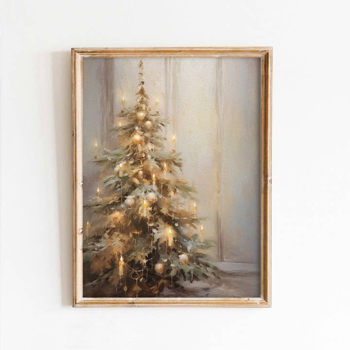 Paper House Print Shop - Wholesale Christmas Wall Art - Vintage Candle Lit Christmas Tree Holiday Art Print
