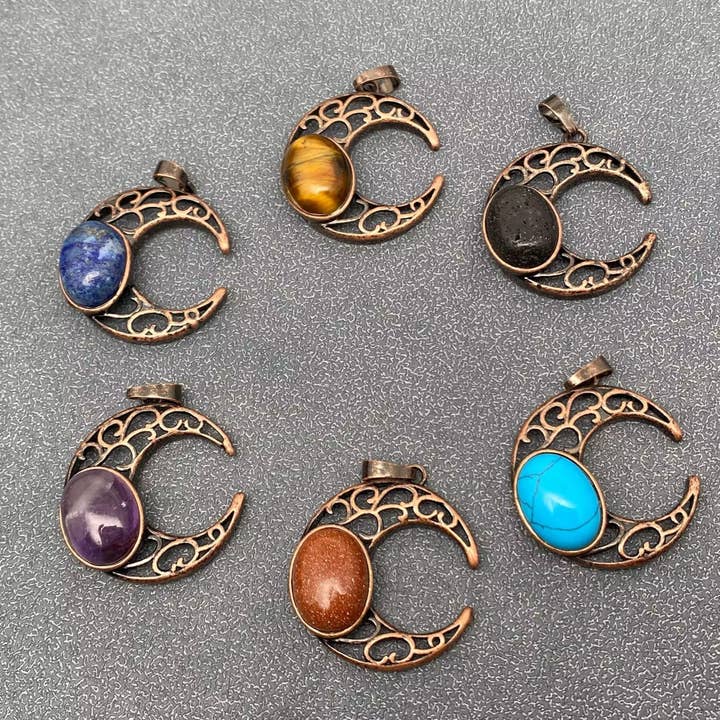 Natural Stone Hollow Moon Charm (Single Pendant) - CS/MS for wholesale by Mio Queena