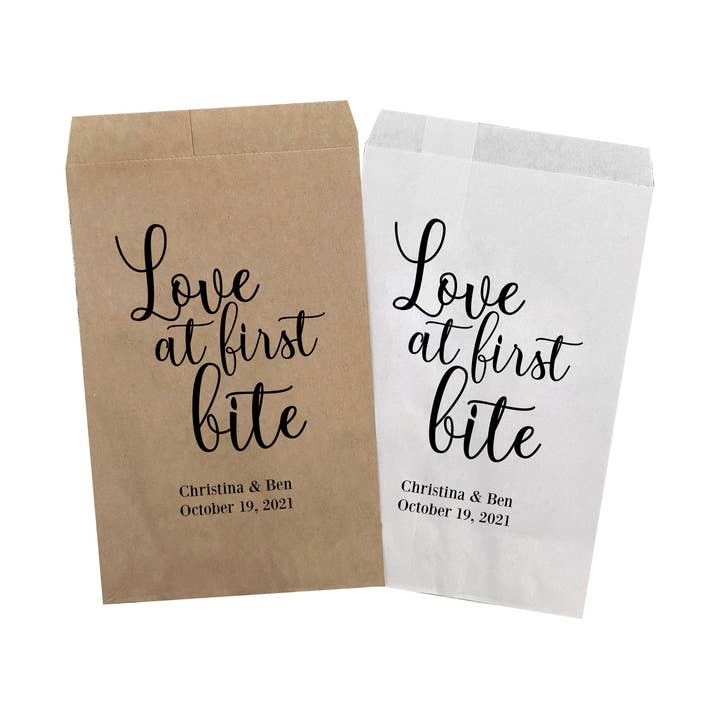 Kærlighed ved første bid Treat Favor Tasker for engroshandel hos Love It Invitations