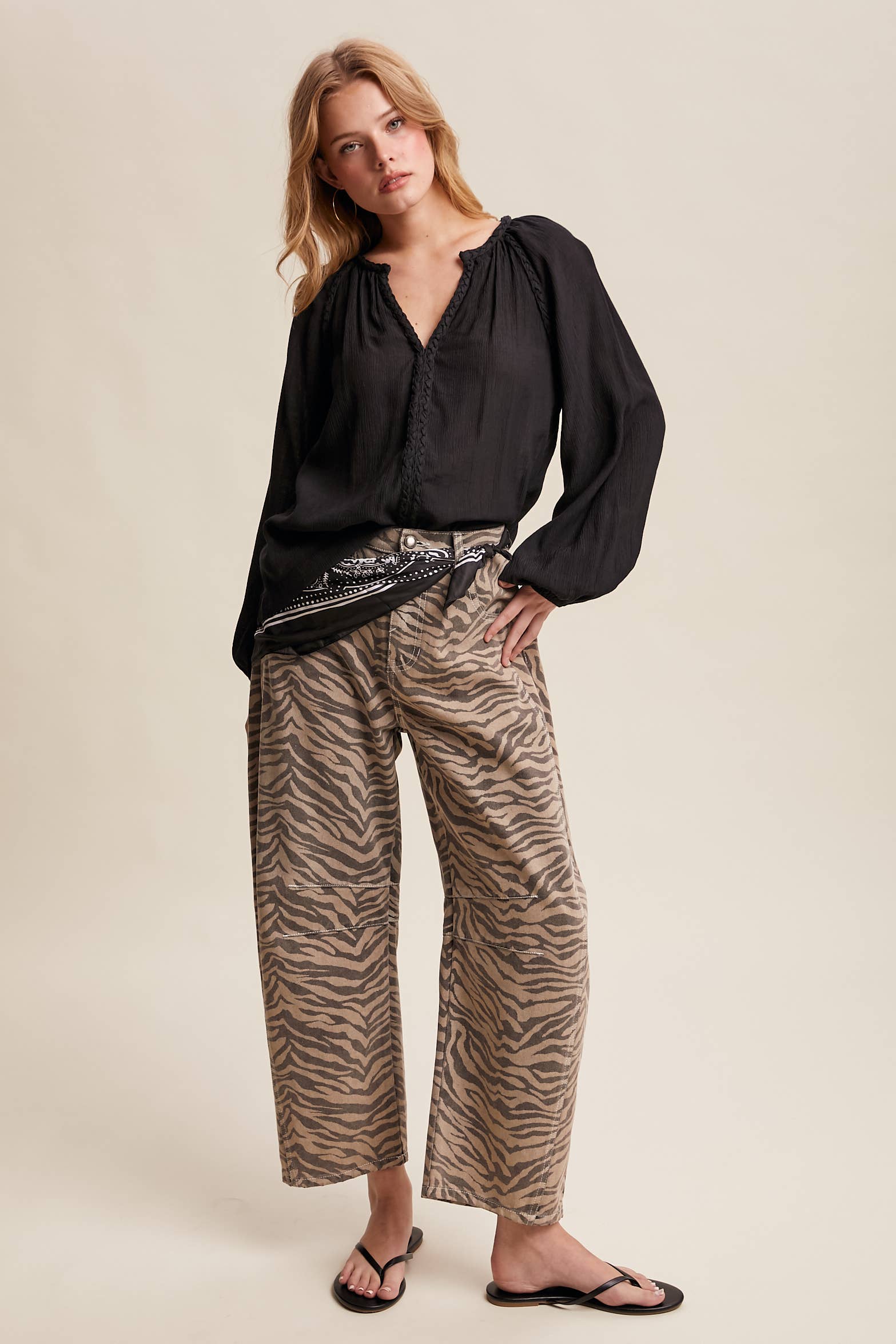 Listicle - Wholesale Blouse - Women's - Braided Trim Peasant Blouse LT144737