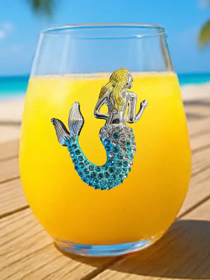 Aurora Borealis Mermaid Jeweled Stemless Wine Glass for wholesale by The Queens' Jewels®