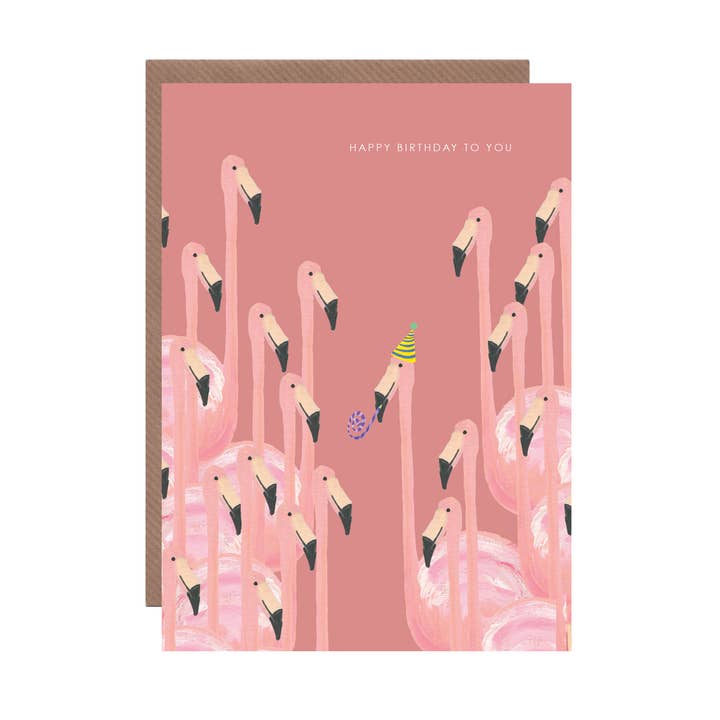 Carte de vœux d'anniversaire « Flamingo Party » pour la vente par Hutch Cassidy (Greetings Cards and Paper Goods)