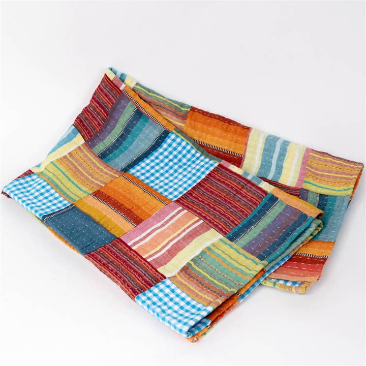 Audrey's Home & Gift - Wholesale Throw Blanket - Throw - Madras Patchwork Kantha Stitch (Pk/02)1