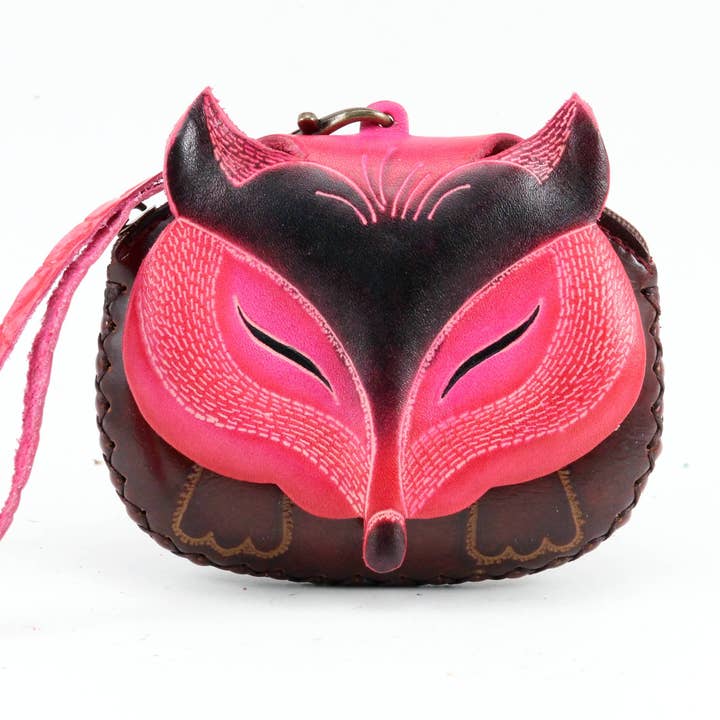 Fox Wristlet - E407-Rosa handgjord lädermyntbörs plånbok för wholesale av Sunflower Handmade leather inc