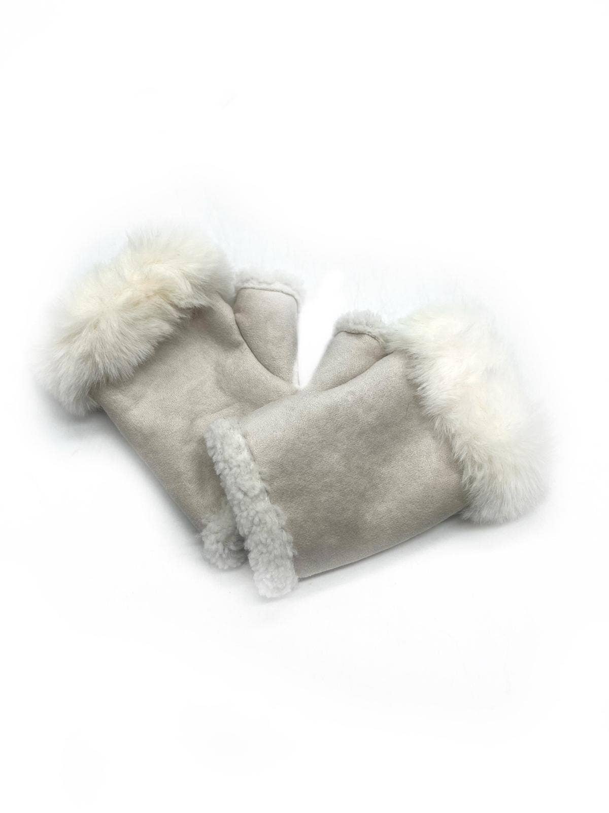 LINETA – Großhandel Handschuhe – Damen – ST-3023 Fäustling mit Wildleder-Effekt und Kunstfell, Pelz1