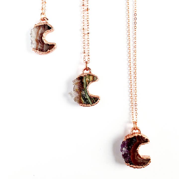 MergingMetals - Wholesale Pendant/Charm Necklace - Petite Amethyst & Jasper Crescent Moon Necklace