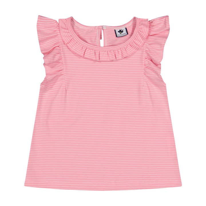 Camiseta con mangas onduladas de Collette, mini raya rosa para venta al por mayor de Busy Bees