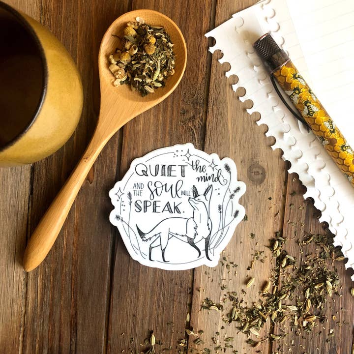 Fox Vinyl Sticker "Quiet the Mind & the Soul Will Speak" for wholesale by DoodleStation