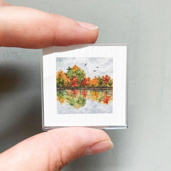 Autumn Lake Mini Art Print - 1.5"-2.5" Framed for wholesale by Mick's Art Goods