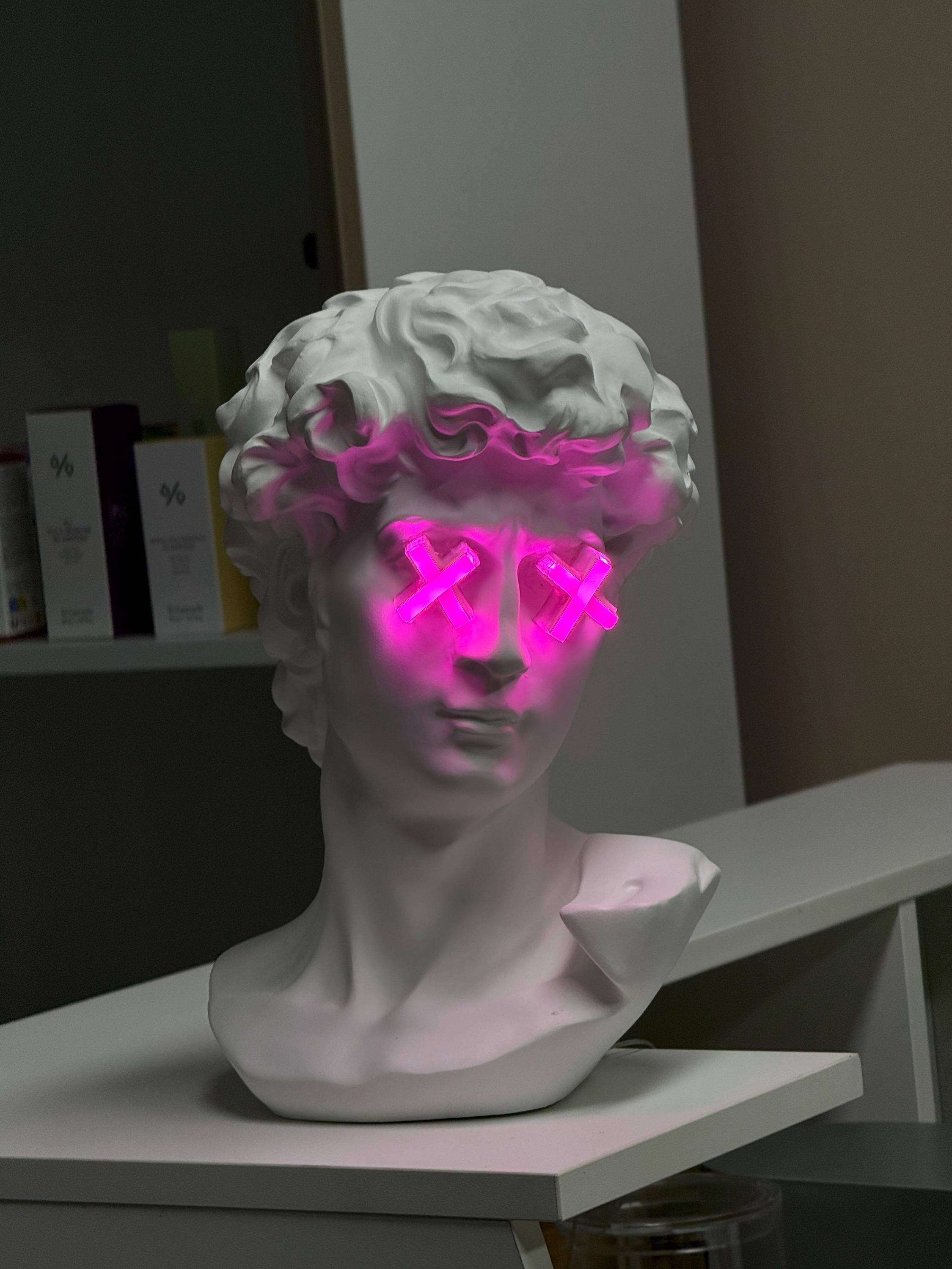 CityNeon - Wholesale Accent/Desk Lamp - Custom Neon Bust Lamp – Michelangelo David Face with Pink LED Eyes – Unique Nightstand Art Decor - Limited Edition