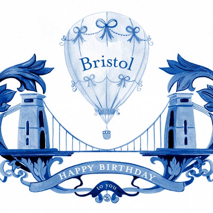 Bristol Birthday Card – Suspension Bridge & Balloon for wholesale by The Fine Artist