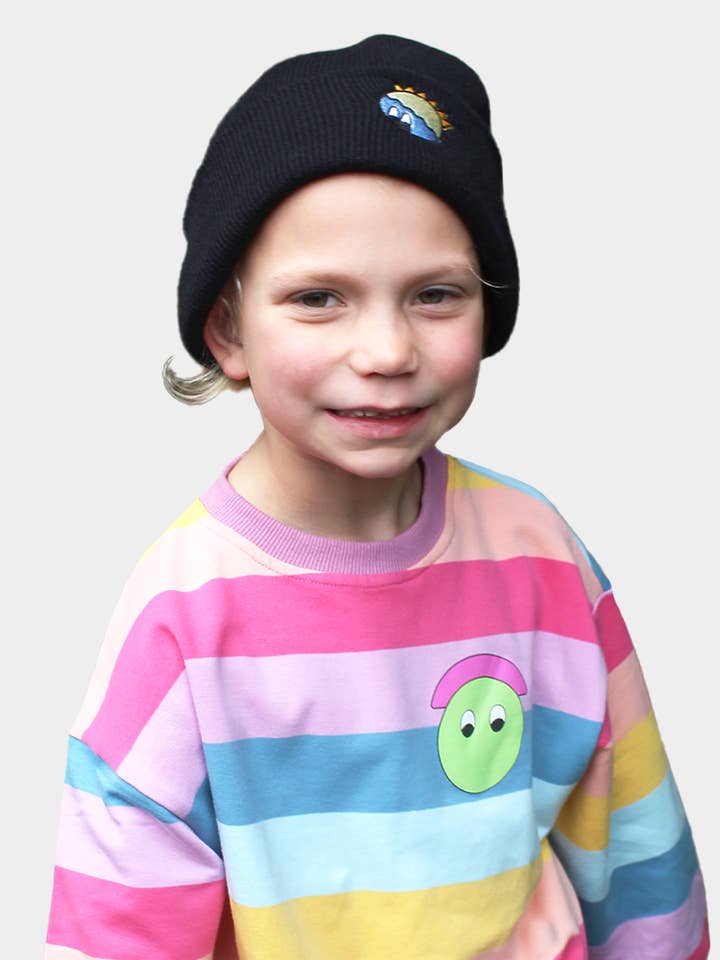Children's Adjustable Sized Beanie with Character - Black for wholesale by Moon Rascals