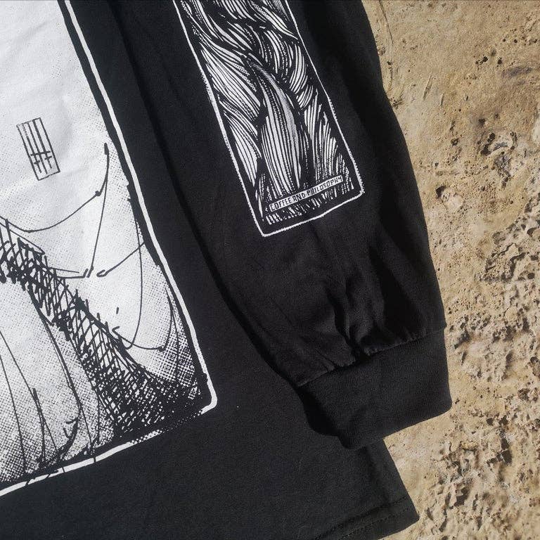 Godmachine – wholesale Screen printed t-shirt – unisex – Coffee & Philosophy: Camus Unisex Long Sleeve T-Shirt1