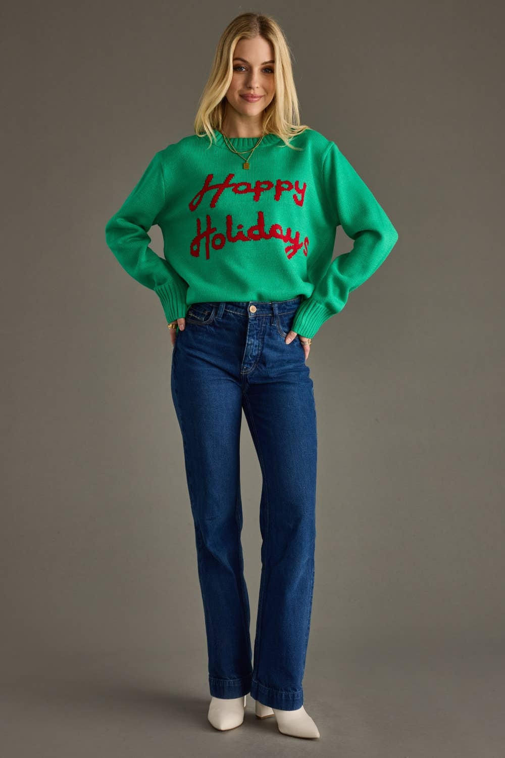 Panache Apparel Co. - Vendita all'ingrosso Maglione tricot - Donna - Maglione Verde e Rosso Buone Feste1