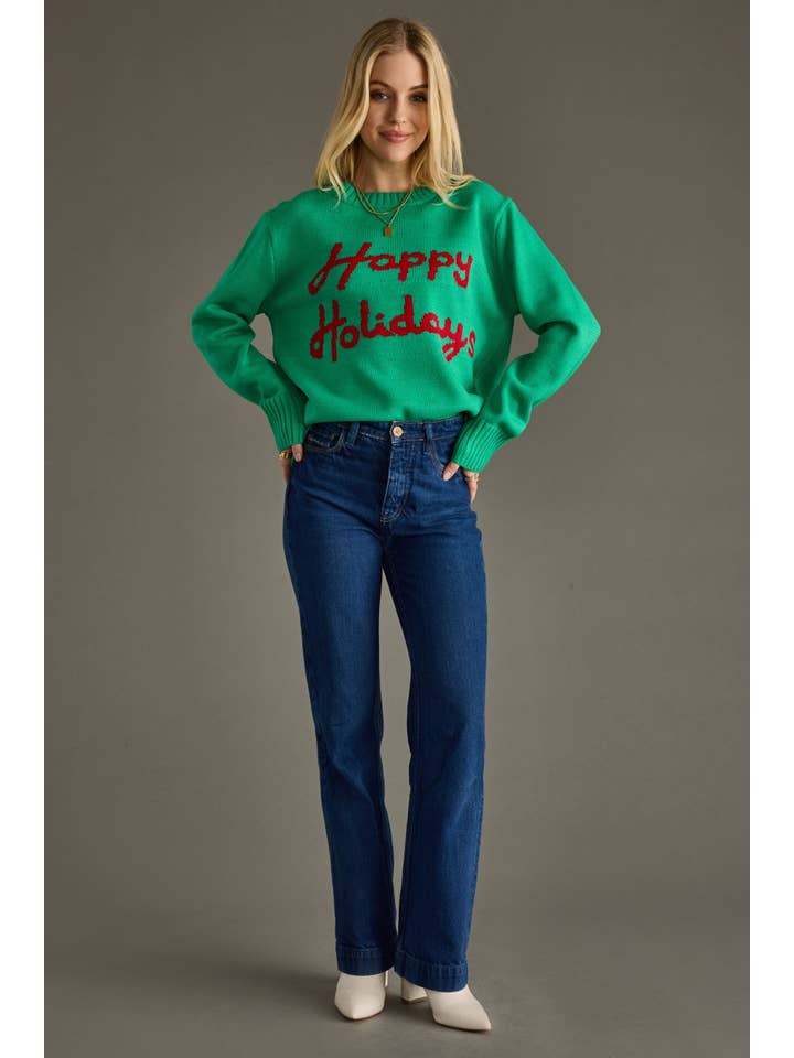 Panache Apparel Co. - Vendita all'ingrosso Maglione tricot - Donna - Maglione Verde e Rosso Buone Feste1