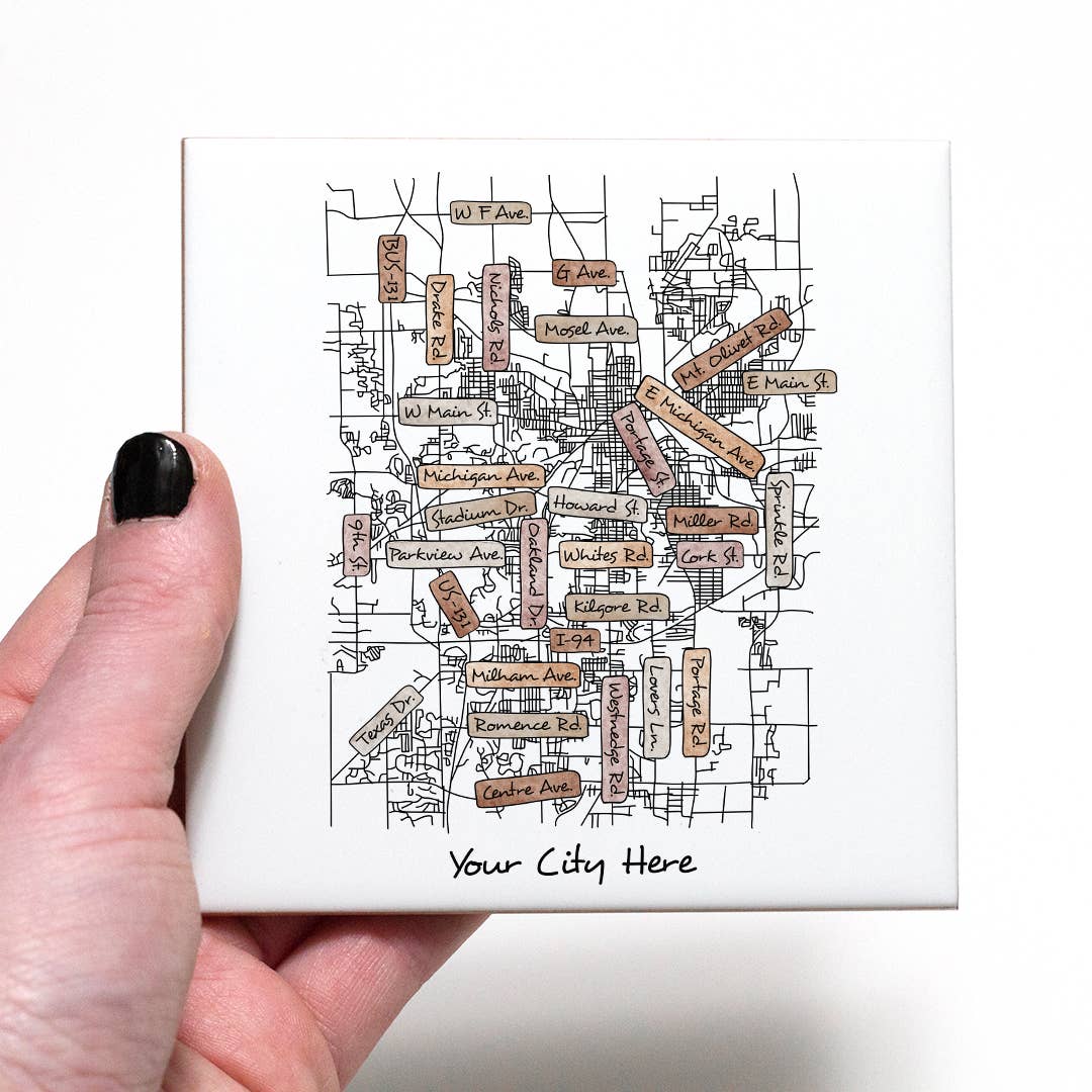 Sparks House Co. - Wholesale Coasters - Street Names Map Coasters - Your City - Custom Order1