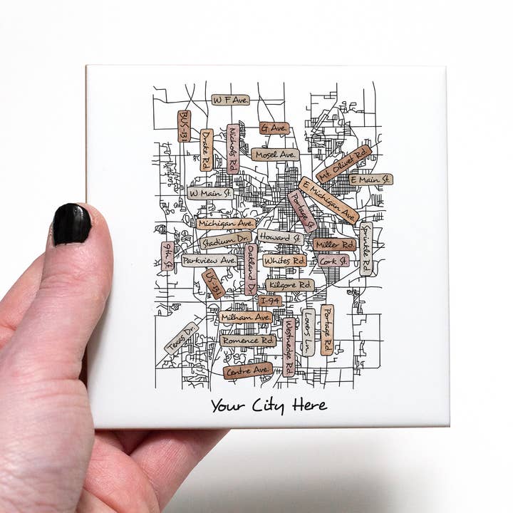 Sparks House Co. - Wholesale Coasters - Street Names Map Coasters - Your City - Custom Order1