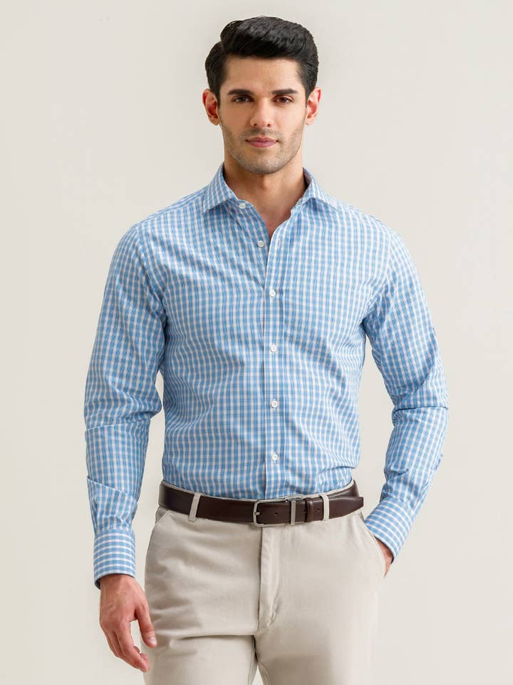 Brian Oak Limited - Vendita all'ingrosso Camicia button down - Uomo - Camicia A Quadretti Azzurra Chiara2